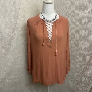 Madewell Pink Peasant Top XXS Dusty Rose Lace Up Tassel Boho Flowy Fit